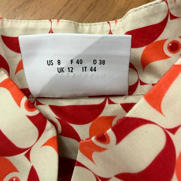 Akris Punto Dress Size 8 Cotton Belted Pockets Mod Retro Bird Circle Dot NWOT - Picture 11 of 16